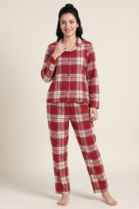 Buy Zivame Flannel Woven Pyjama Set - Deep Scarlet